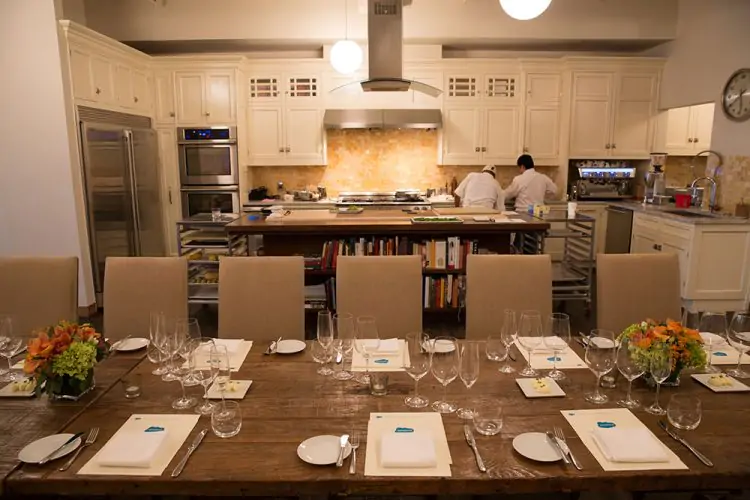 dinner table in chef's home kitchen